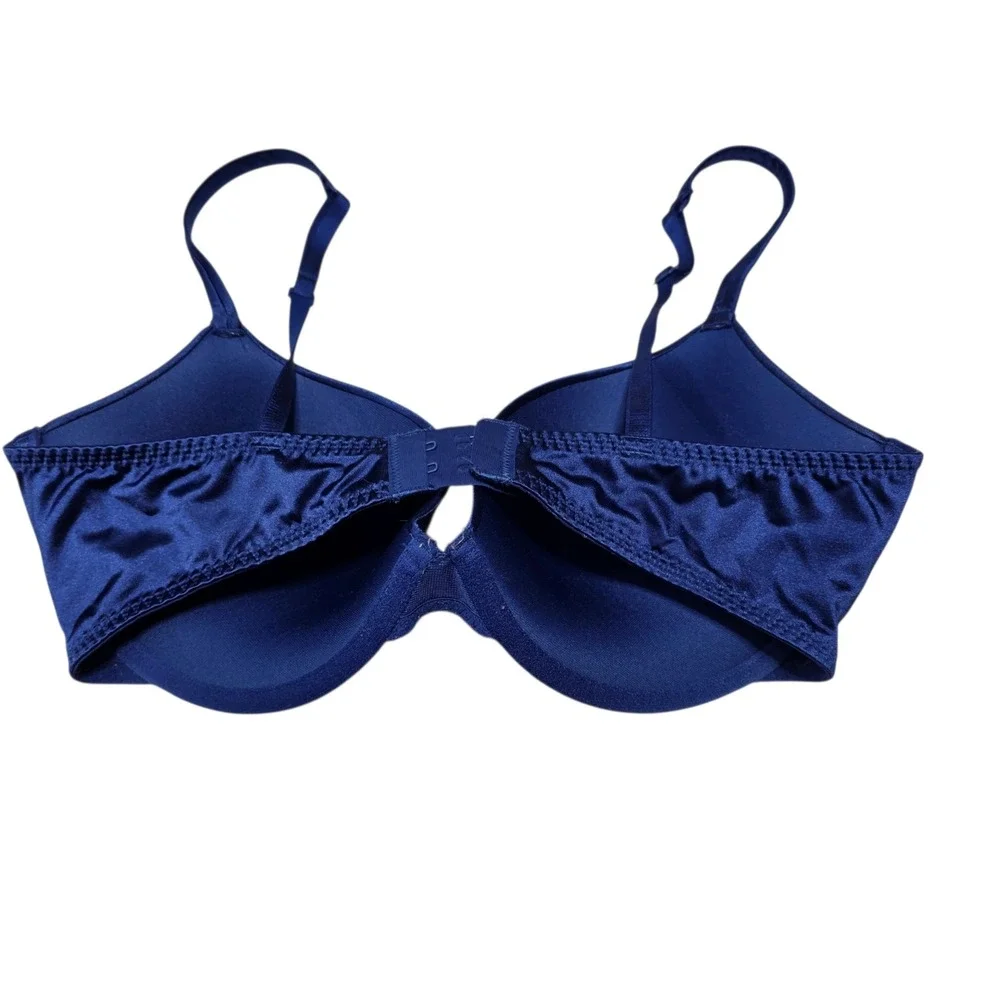 SKIMS Naked Plunge Bra Women 34D Deep Blue Satin Underwire Everyday Lingerie - Picture 2 of 7